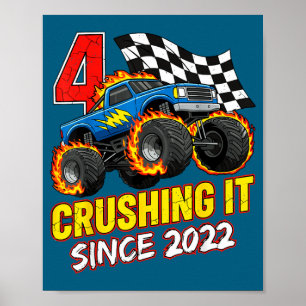 Birthday Monster Truck 4 Year Old Boys 4th Party B Poster