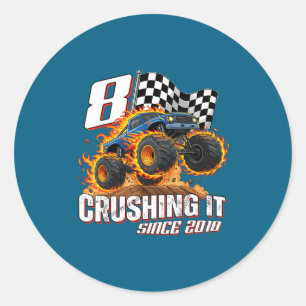 Birthday Monster Truck 8 Year Old Boys 8th Party B Classic Round Sticker