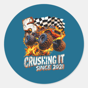 Birthday Monster Truck Boys 5 Crushing It Since 20 Classic Round Sticker