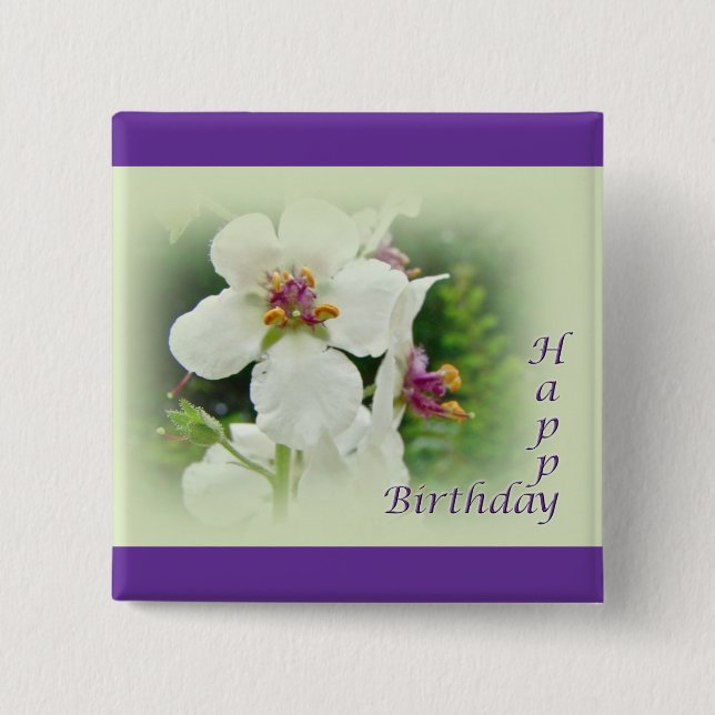 Birthday Moth Mullein Wildflower 15 Cm Square Badge (Front)