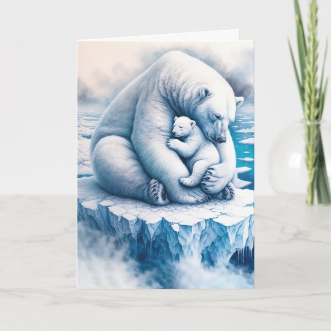 Birthday Mother Polar Bear With Her Cub Card (Front)