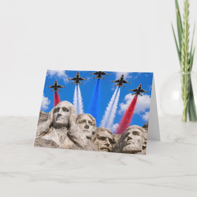 Birthday Mount Rushmore Fighter Jet Flyover Card (Front)