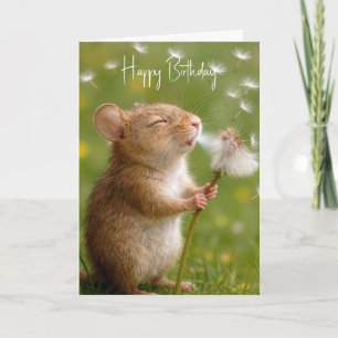 Birthday Mouse Blowing Dandelion Seedlings Card