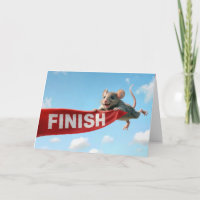 Birthday Mouse Clinging to a Red Finish Line Tape