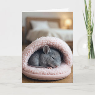 Birthday Mouse Sleeping in a Pink Slipper Card