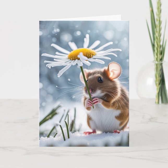 Birthday Mouse Under a Daisy Card (Front)