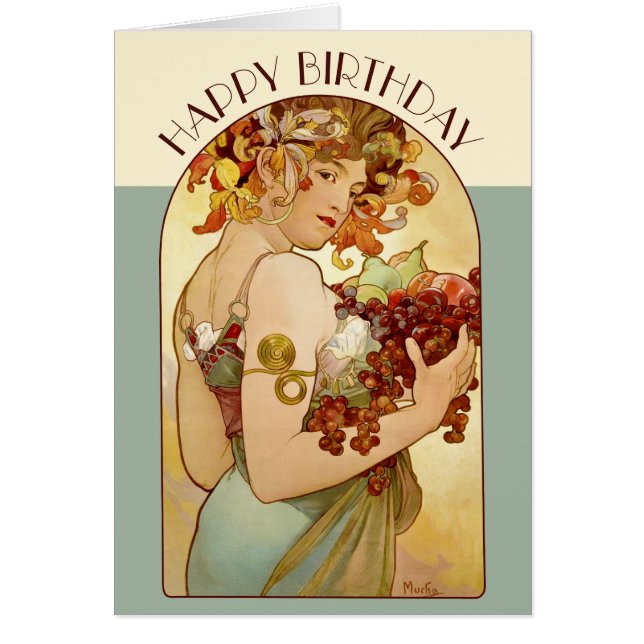 Birthday Mucha Fruit CC0358 Art Nouveau Card (Front)