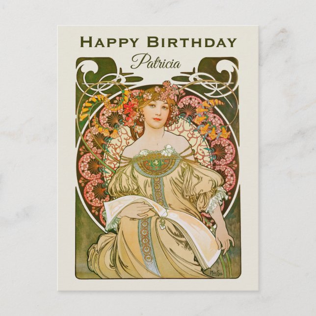 Birthday Mucha Reverie Daydream Art Nouveau CC1031 Postcard (Front)