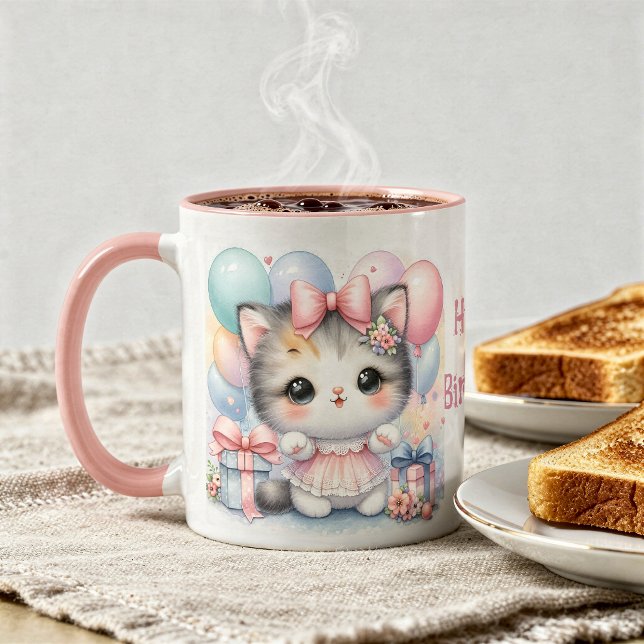 Birthday Mug with Kitten and Balloons (Creator Uploaded)
