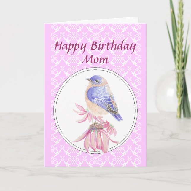 Birthday Mum, Lace, Bluebird Flower Garden Card (Front)