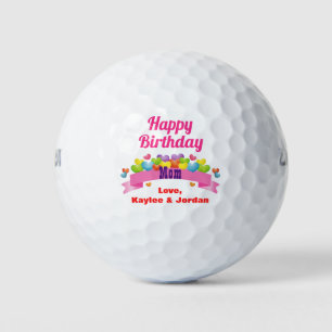 Birthday Mum Mother Golfer Cute Hearts Add Name Golf Balls