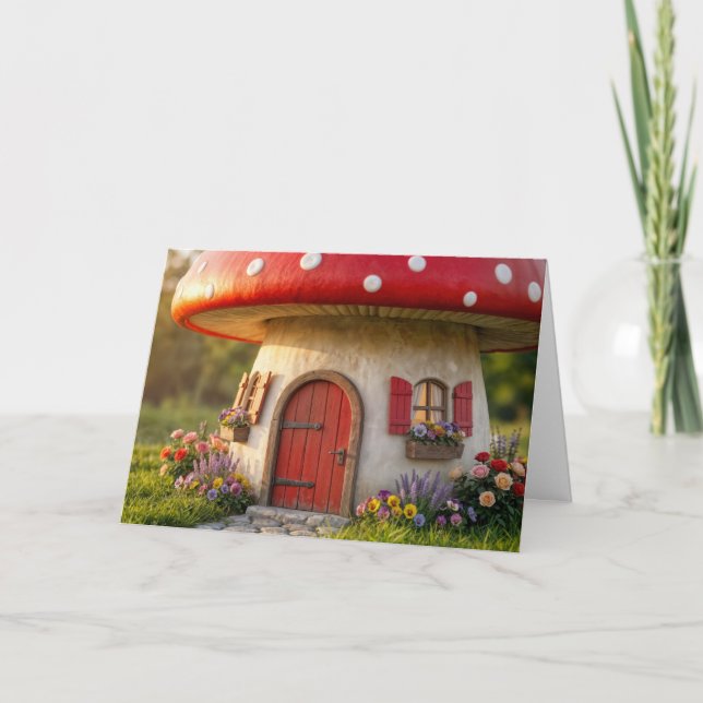 Birthday Mushroom Cottage  Card (Front)