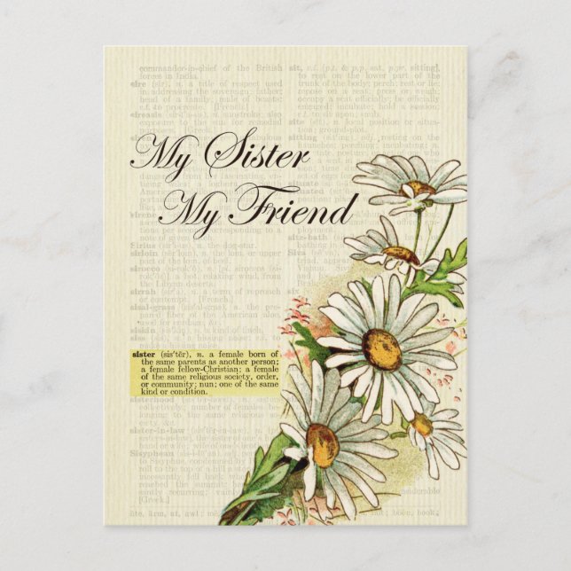 Birthday My Sister My Friend Vintage Flowers Postcard (Front)