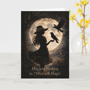 Birthday Mystical Magical Girl and Ravens Moon Card