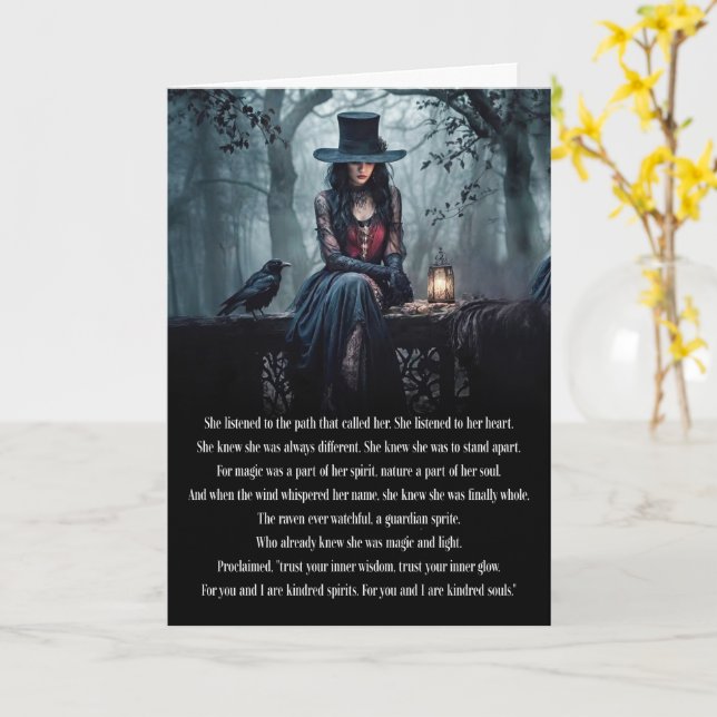 Birthday Mystical with Raven Gothic Wicca Pagan  Card (Yellow Flower)