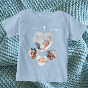 Birthday name age photo collage baby boy blue baby T-Shirt