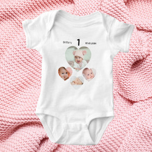 Birthday name age photo collage baby girl baby bodysuit