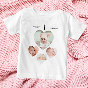Birthday name age photo collage baby girl baby T-Shirt