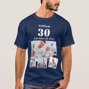 Birthday name age photo collage blue T-Shirt