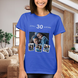 Birthday name age photo collage blue T-Shirt