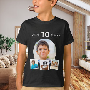 Birthday name age photo collage boy black T-Shirt