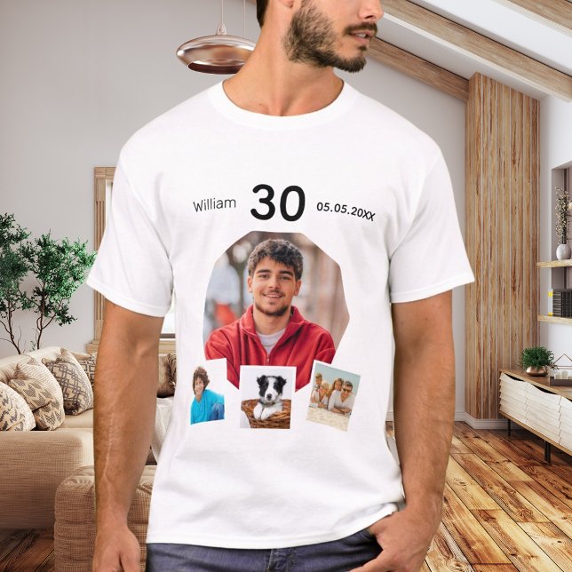 Birthday name age photo collage guy T-Shirt (Creator Uploaded)