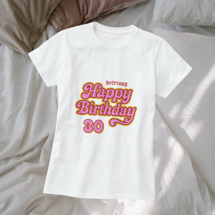 Birthday name age pink white retro 70's T-Shirt