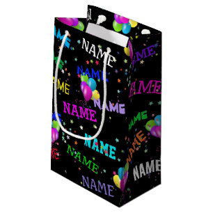 Birthday name and balloons in stars small gift bag