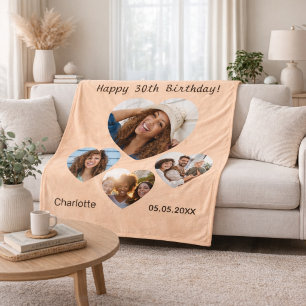 Birthday name photo heart collage peach fleece blanket