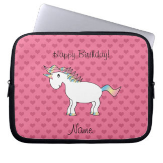 Birthday name unicorn pink hearts laptop sleeve