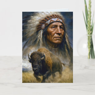 Birthday Native American Chief with Buffalo Card