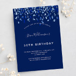 Birthday navy blue confetti men guy invitation<br><div class="desc">A modern,  elegant and invitation.  A navy blue background decorated with blue confetti.  Personalise and add a name and details. White text.</div>