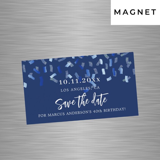 Birthday navy blue confetti save the date magnet (Creator Uploaded)