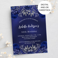 Birthday navy blue flowers elegant