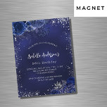Birthday navy blue flowers silver sparkles luxury magnetic invitation<br><div class="desc">A navy blue background,  decorated with faux silver glitter,  sparkles and blue florals. The blue colour is uneven. Personalise and add a name and party details.</div>