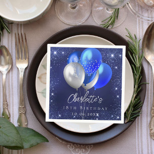 Birthday navy blue glitter balloons napkin