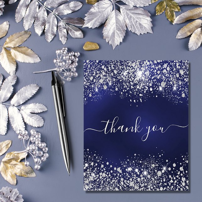 Birthday navy blue glitter budget thank you card (Creator Uploaded)