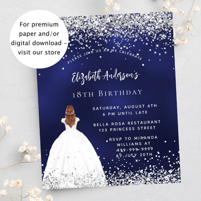 Birthday navy blue glitter dress invitation (Creator Uploaded)