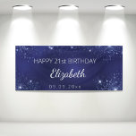 Birthday navy blue glitter dust monogram banner<br><div class="desc">For a girly and glamourous 21st (or any age) birthday party. A navy blue background with elegant faux glitter dust. The blue colour is uneven. Personalise and add a name, date and age 21. White letters. The name is written with a modern hand lettered style script with swashes. To keep...</div>