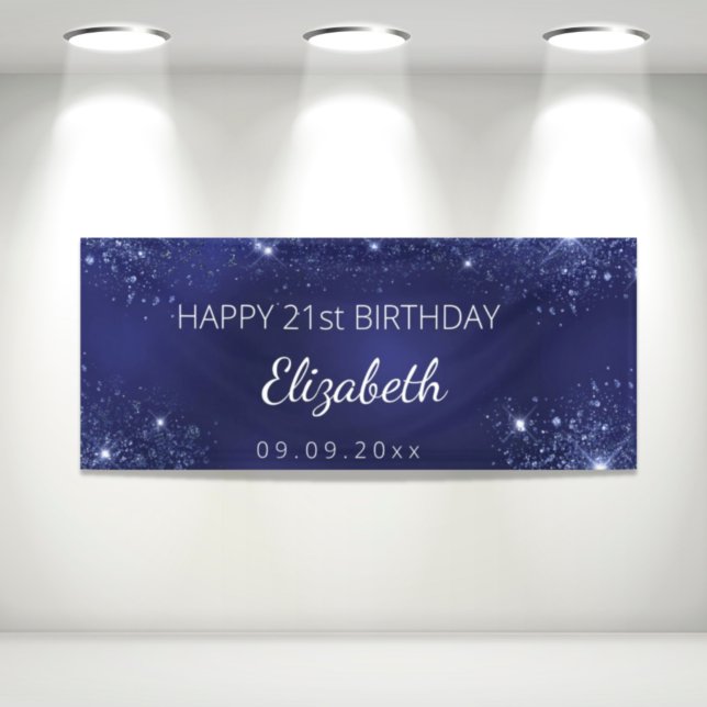 Birthday navy blue glitter dust monogram banner (Creator Uploaded)