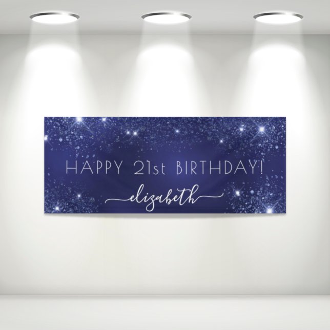 Birthday navy blue glitter dust monogram banner (Creator Uploaded)
