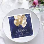 Birthday navy blue glitter gold balloons<br><div class="desc">A navy blue background with elegant faux sparkles and golden balloons. The blue colour is uneven.  Personalise and add a name and age.  White letters.</div>