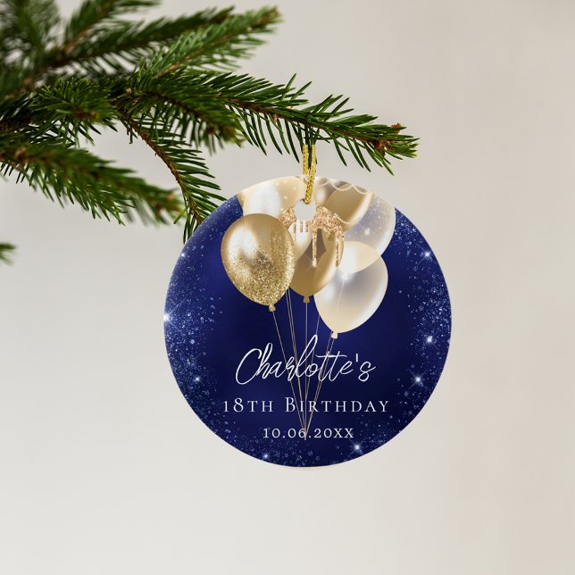 Birthday navy blue glitter gold balloons ceramic tree decoration (Creator Uploaded)