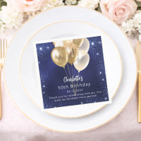Birthday navy blue glitter gold balloons thank you