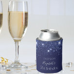 Birthday navy blue glitter name can cooler<br><div class="desc">A cooler for a girly and glamourous 21st (or any age) birthday party with the girls.  A navy blue background with faux glitter dust. The name is written with a modern hand lettered style script. Personalise and a date,  name and age 21.</div>