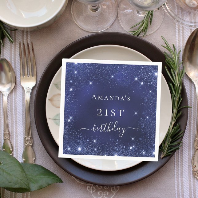 Birthday navy blue glitter name napkin (Creator Uploaded)