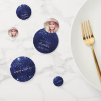 Birthday navy blue glitter photo name