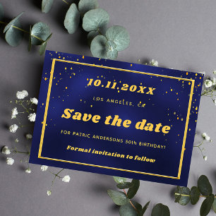 Birthday navy blue gold confetti save the date