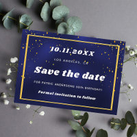 Birthday navy blue gold save the date