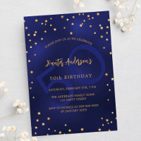 Birthday navy blue gold stars party number luxury